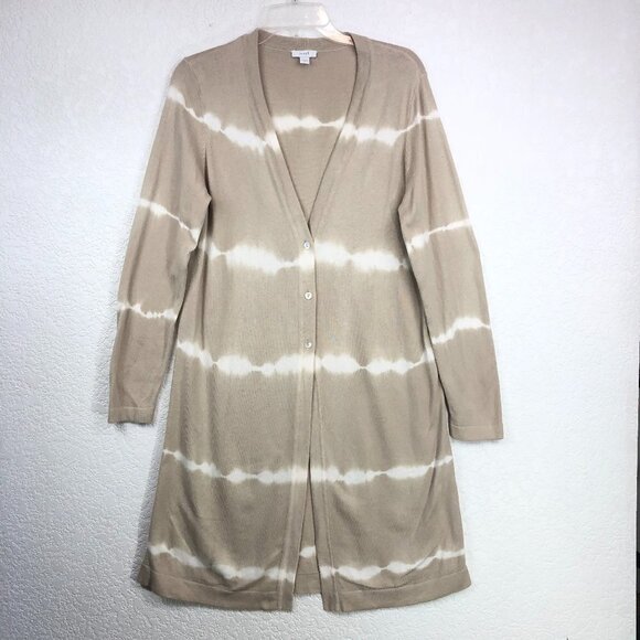 Pure Jill Tan and White Long Button Up Sweater Size M - Picture 1 of 5